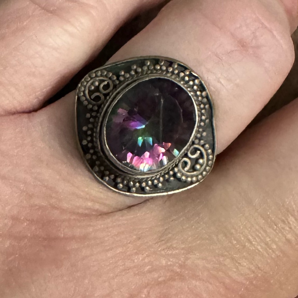 Elegant .925  Silver with mystic stone size 7.5